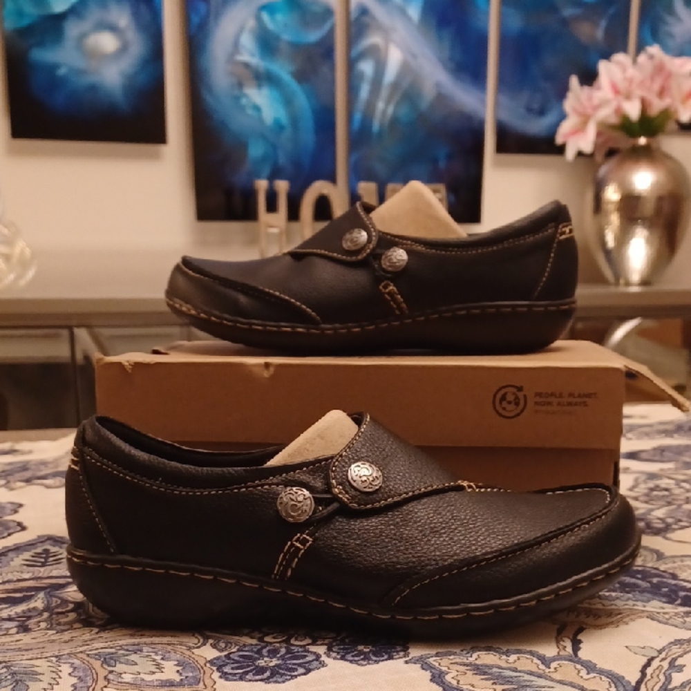 CLARKS ASHLAND LANE Q BLACK WOMEN'S SZ 6.5 WIDE WIDTH SHOES NWB